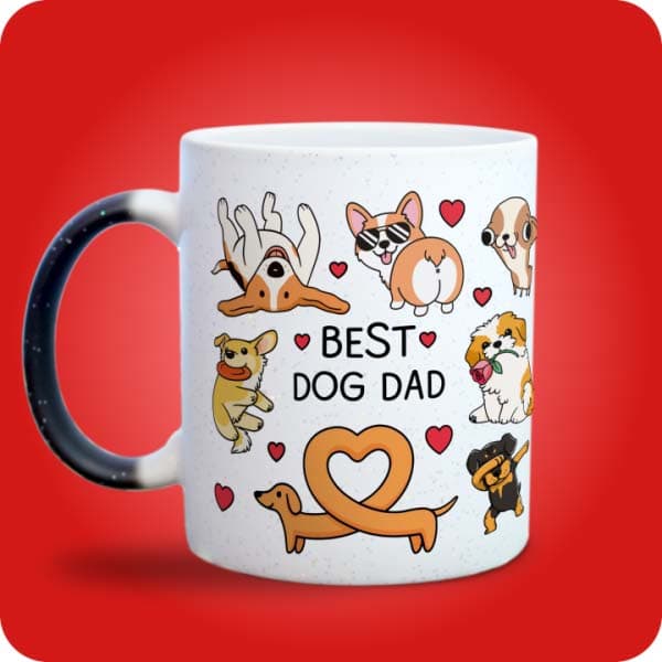 Біла чашка "Best Cat Dad" з принтом кумедних котиків, вигляд з лівого боку