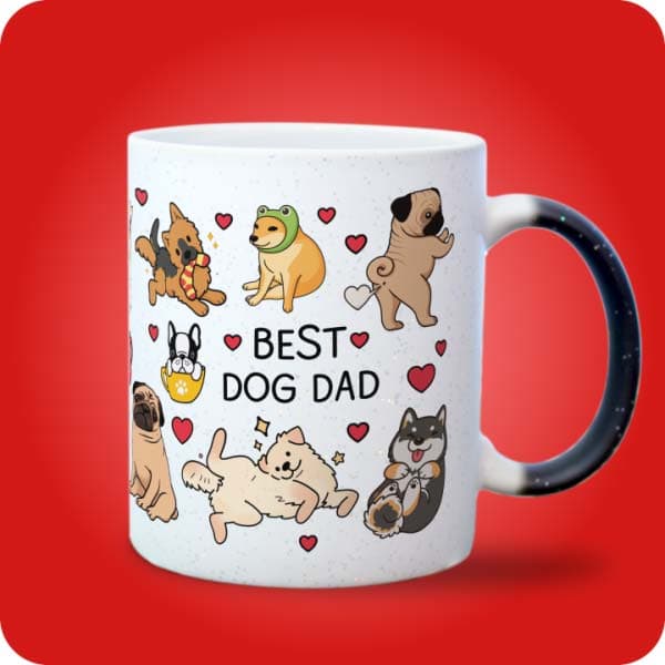 Біла чашка "Best Cat Dad" з принтом кумедних котиків, вигляд з правого боку