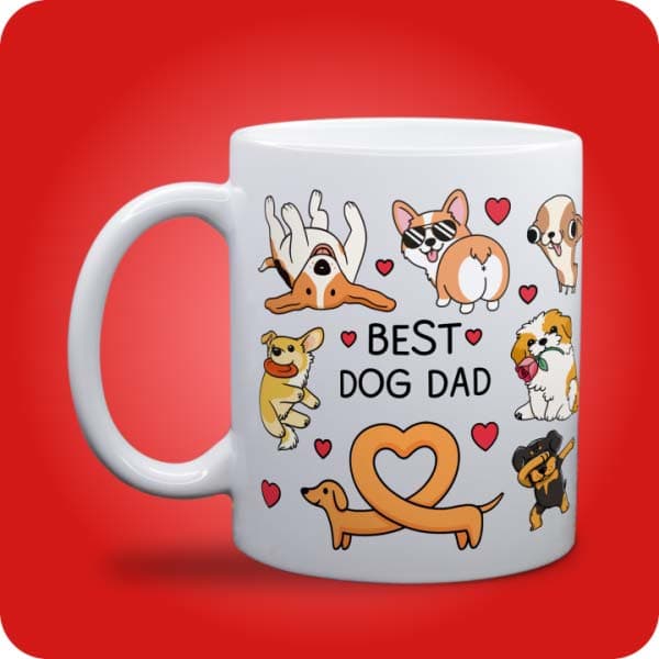 Біла чашка "Best Cat Dad" з принтом кумедних котиків, вигляд чашки біла з блискітками і без блискіток