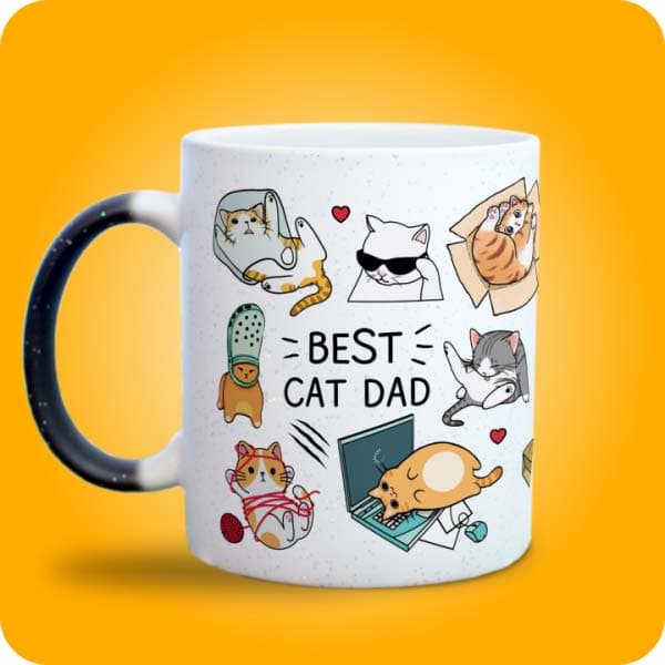 Біла чашка з написом "Best Dog Dad" і принтом кумедних собак, вигляд з лівого боку